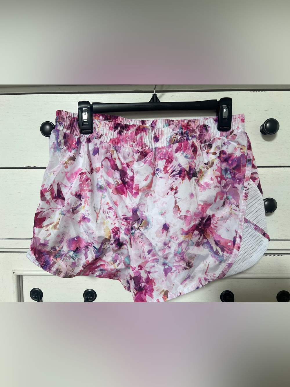 RBX Pink & Purple Watercolor Floral Elastic Shorts lined
